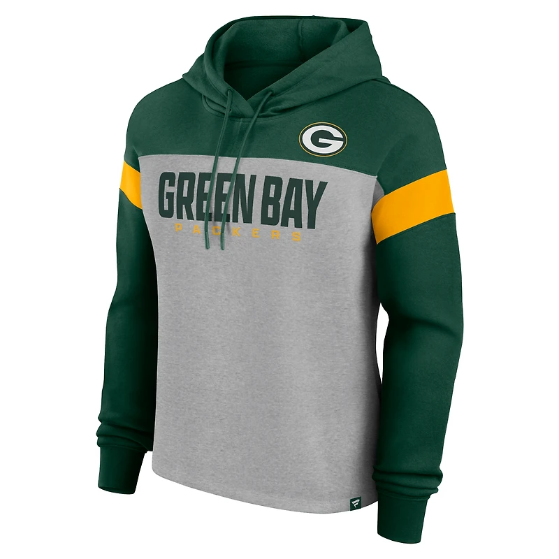 Sweat à capuche manches longues pour femme Fanatics Heather Grey/Green Green Bay Packers Bold Play Call