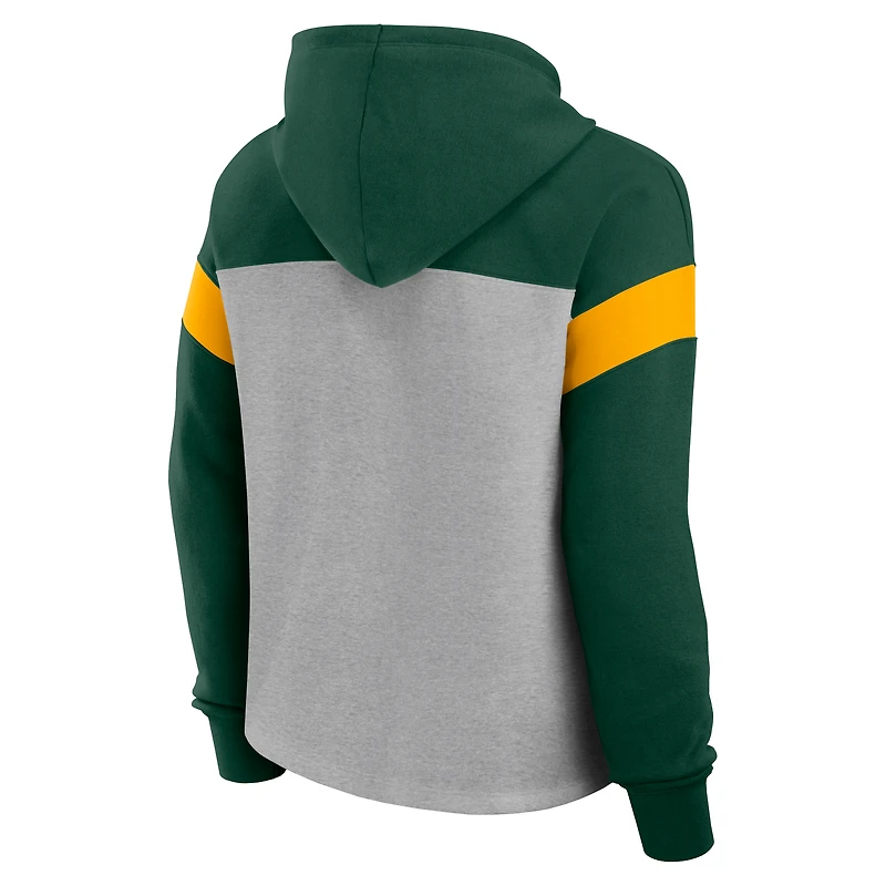 Sweat à capuche manches longues pour femme Fanatics Heather Grey/Green Green Bay Packers Bold Play Call