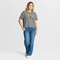 T-shirt Fanatics Heather Gray Green Bay Packers Overplayed Tribute Tri-Blend Boxy pour femmes