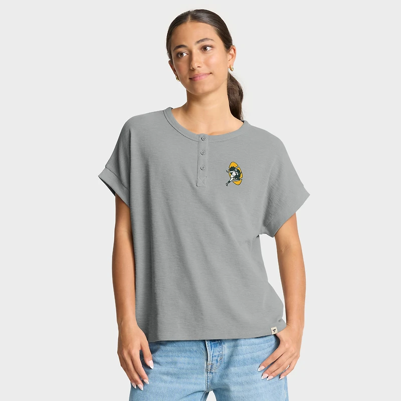 T-shirt Henley surdimensionné de qualité supérieure Fanatics Heather Grey des Green Bay Packers pour femmes