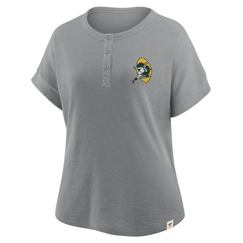 T-shirt Henley surdimensionné de qualité supérieure Fanatics Heather Grey des Green Bay Packers pour femmes