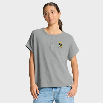 T-shirt Henley surdimensionné de qualité supérieure Fanatics Heather Grey des Green Bay Packers pour femmes