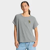 T-shirt Henley surdimensionné de qualité supérieure Fanatics Heather Grey des Green Bay Packers pour femmes