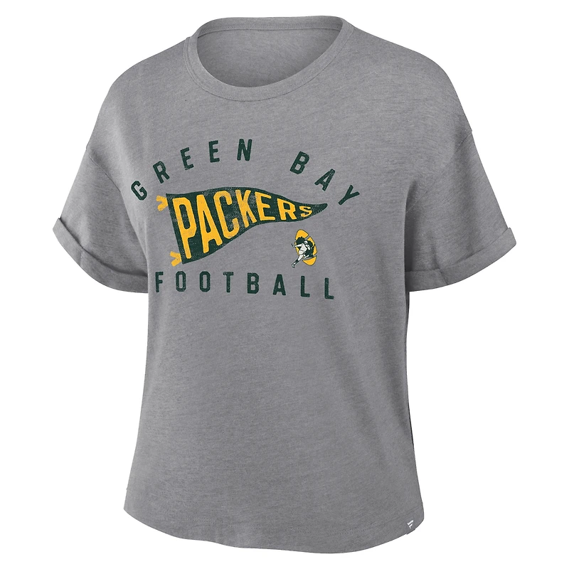 T-shirt boxy tri-blend hommage aux Packers de Green Bay, gris chiné, Fanatics pour femme