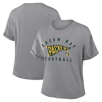 Women's Fanatics Heather Gray Green Bay Packers Pennant Wave Tribute Tri-Blend Boxy T-Shirt