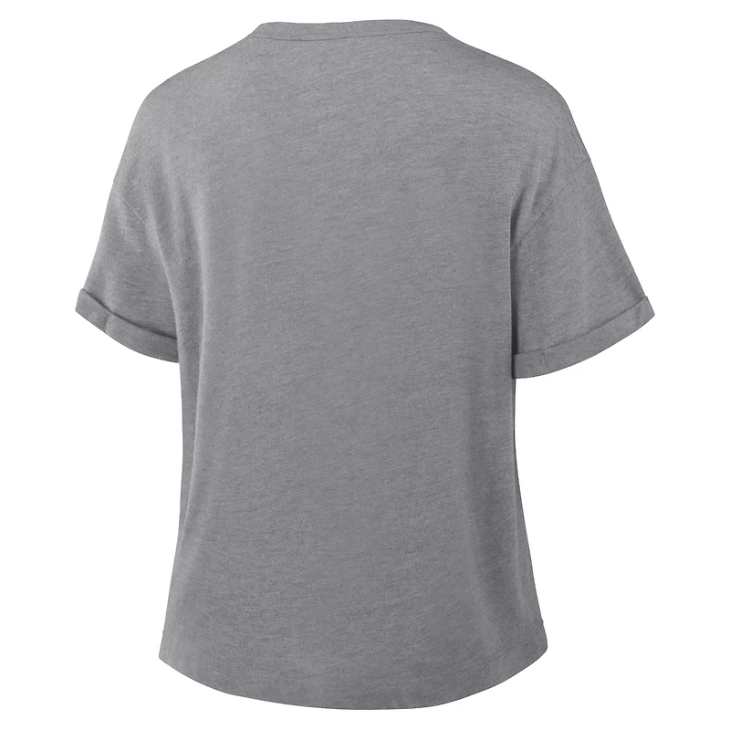 Women's Fanatics Heather Gray Green Bay Packers Swing Pass Tri-Blend Boxy T-Shirt