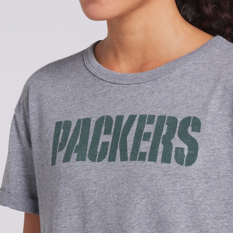Women's Fanatics Heather Gray Green Bay Packers Swing Pass Tri-Blend Boxy T-Shirt