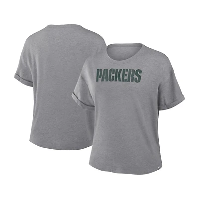 T-shirt boxy tri-blend gris chiné Fanatics pour femme des Packers de Green Bay Swing Pass