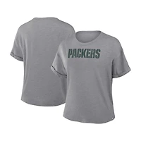 Women's Fanatics Heather Gray Green Bay Packers Swing Pass Tri-Blend Boxy T-Shirt