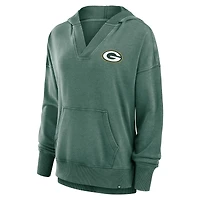 Women's Fanatics  Heather Green Bay Packers Initiative Snow Wash French Terry V-Neck Pullover Hoodie
