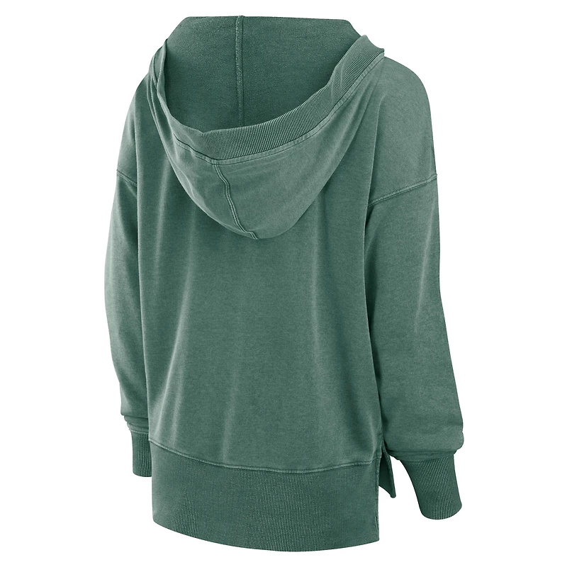 Women's Fanatics  Heather Green Bay Packers Initiative Snow Wash French Terry V-Neck Pullover Hoodie