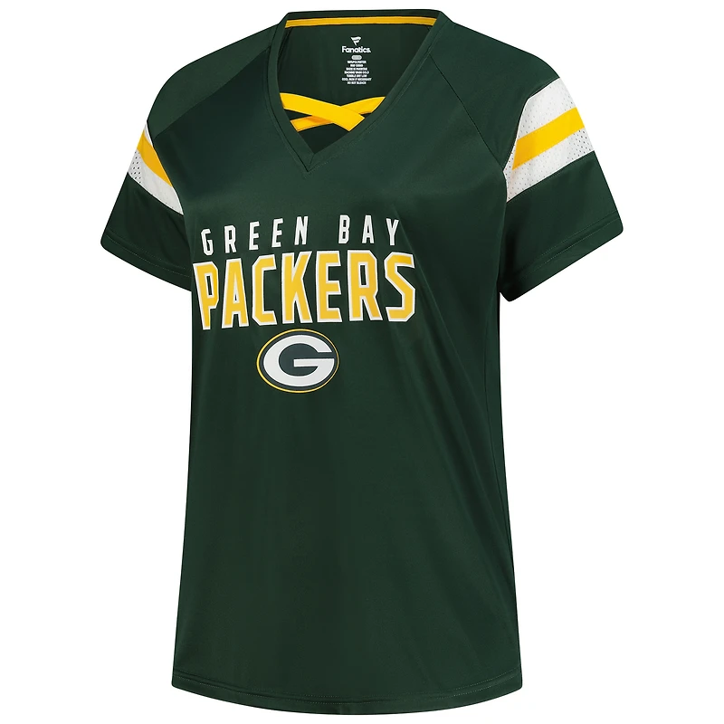Women's Fanatics Jordan Love Green Bay Packers Plus Name & Number Raglan Lace V-Neck T-Shirt