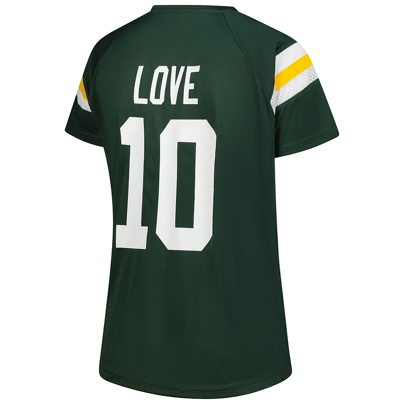 Women's Fanatics Jordan Love Green Bay Packers Plus Name & Number Raglan Lace V-Neck T-Shirt