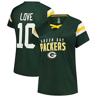 Women's Fanatics Jordan Love Green Bay Packers Plus Name & Number Raglan Lace V-Neck T-Shirt