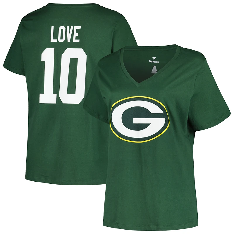 Women's Fanatics Jordan Love Green Bay Packers Plus Name & Number V-Neck T-Shirt