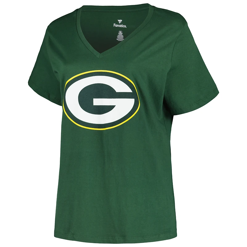 T-shirt à col en V pour femme Fanatics Jordan Love Green Bay Packers, grande taille, nom et numéro