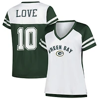 T-shirt col V bling-bling grande taille pour femme Fanatics Jordan Love White Green Bay Packers