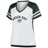 T-shirt col V bling-bling grande taille pour femme Fanatics Jordan Love White Green Bay Packers