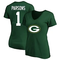 Women's Fanatics Micah Parsons Green Bay Packers Plus Name & Number V-Neck T-Shirt