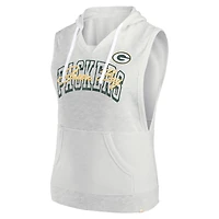 Sweat à capuche sans manches col en V Fanatics Oatmeal Green Bay Packers pour femmes