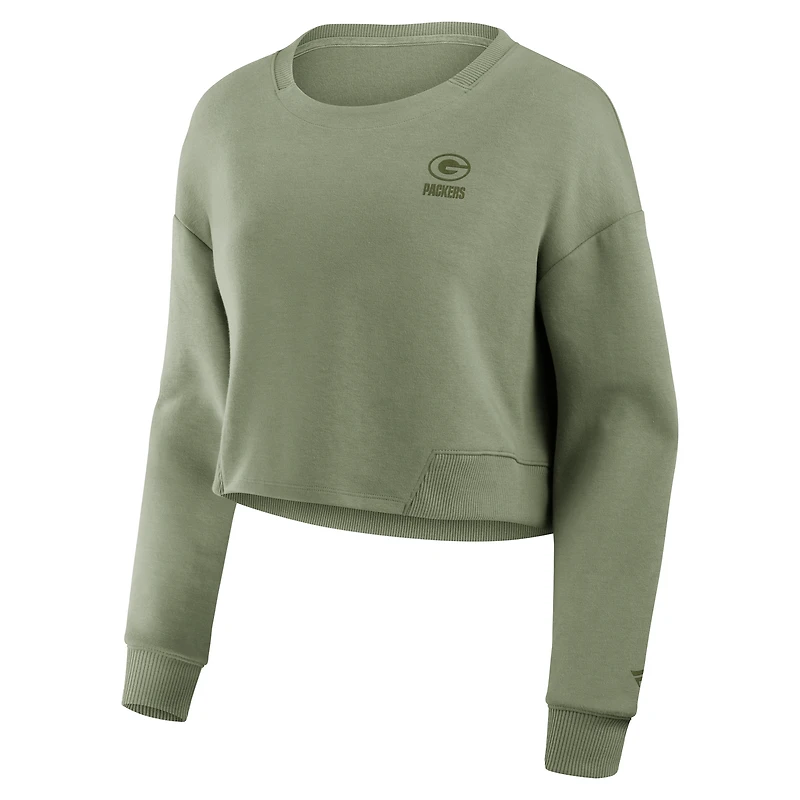 Sweat-shirt court Fanatics Olive Green Bay Packers Studio Tri-Blend pour femme