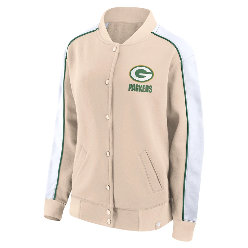 Veste universitaire à boutons-pression Fanatics Tan Green Bay Packers Lounge pour femmes