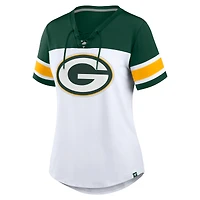 T-shirt à lacets et col en V strass Athena des Green Bay Packers pour femme, blanc/vert