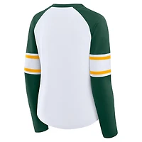 Women's Fanatics White/Green Green Bay Packers Redzone Blitz Package Raglan Lace-Up V-Neck Long Sleeve T-Shirt