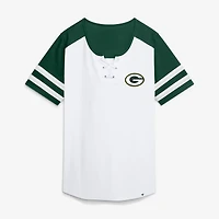 Women's Fanatics White/Green Green Bay Packers Touchdown Pass Athena Lace-Up T-Shirt