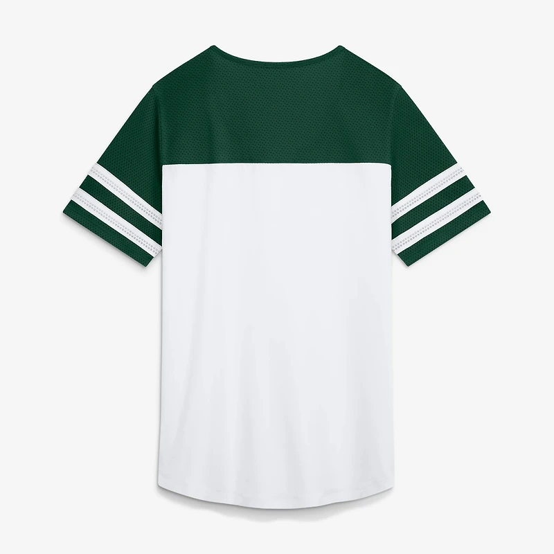 Women's Fanatics White/Green Green Bay Packers Touchdown Pass Athena Lace-Up T-Shirt
