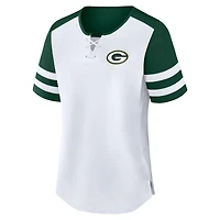 T-shirt à lacets Fanatics blanc/vert Green Bay Packers Touchdown Pass Athena pour femmes
