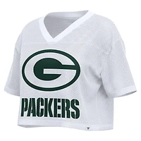 Women's Fanatics White Green Bay Packers Oversized Mesh Cropped V-Neck Jersey