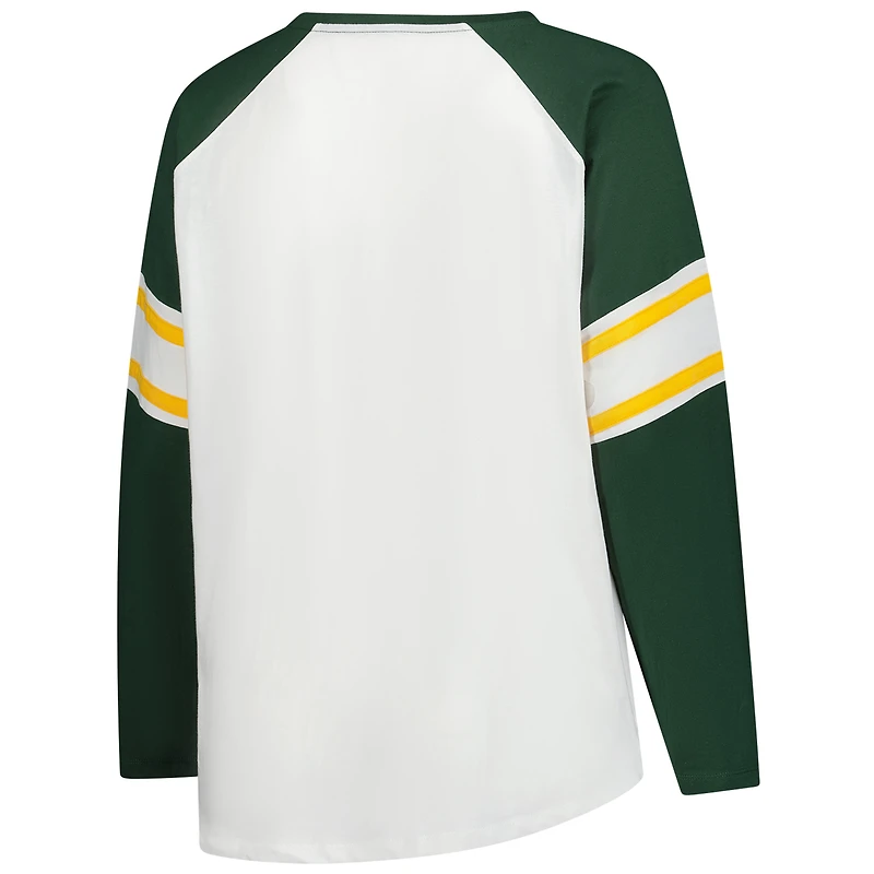 T-shirt à manches longues et lacets Redzone pour femme, blanc, grande taille, des Packers de Green Bay