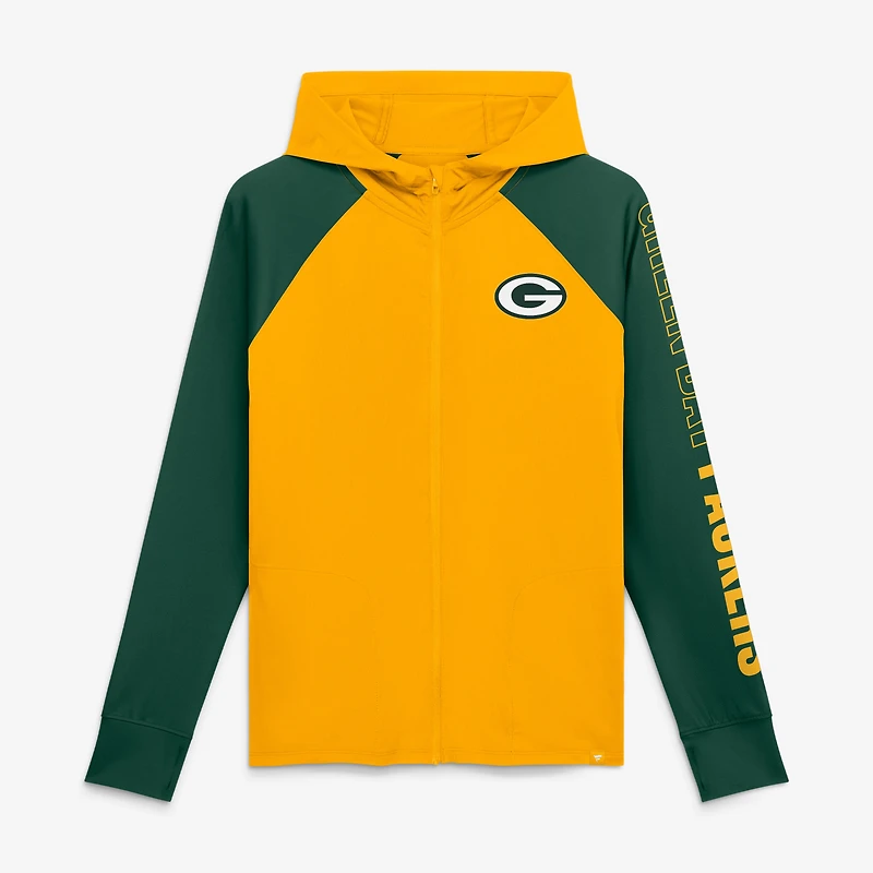 Sweat à capuche zippé raglan Green Bay Packers Cornerback Blitz jaune/vert pour femme (Fanatics)