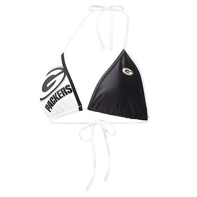 Haut de bikini G-III 4Her by Carl Banks pour femmes, noir/blanc Green Bay Packers Play Action