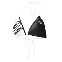 Haut de bikini G-III 4Her by Carl Banks pour femmes, noir/blanc Green Bay Packers Play Action