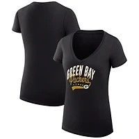 T-shirt léger à col en V et coupe ultra-mince pour femme G-III 4Her par Carl Banks, noir, avec logo filigrane des Green Bay Packers