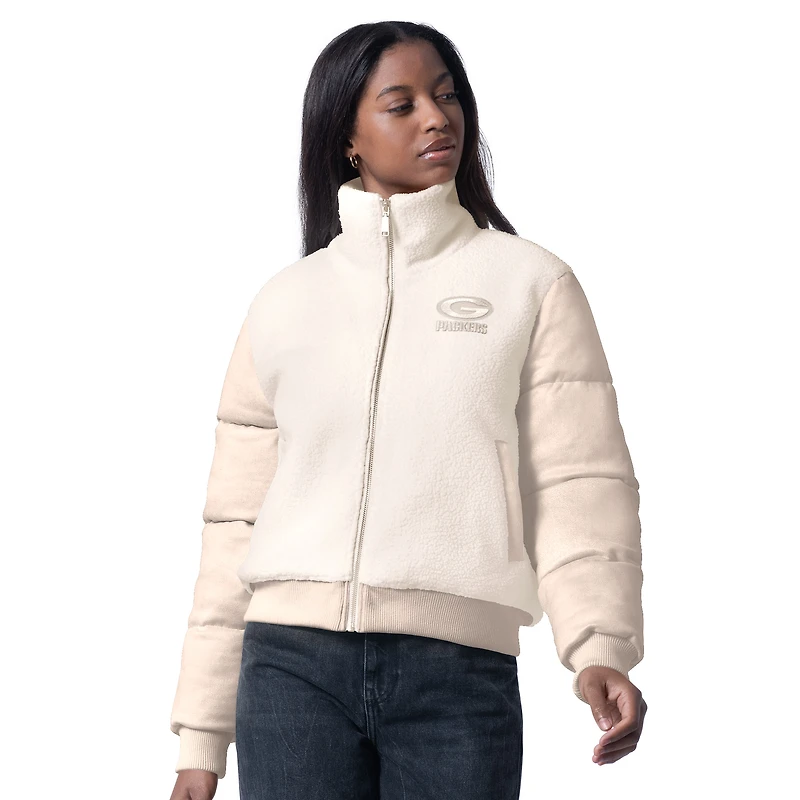 Veste zippée intégrale en sherpa crème G-III 4Her par Carl Banks pour femme, motif pom-pom girl des Green Bay Packers