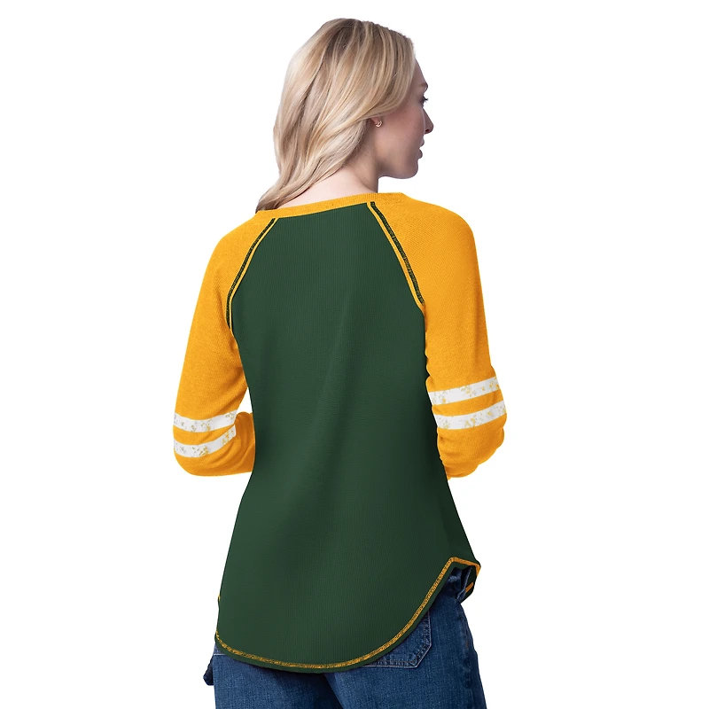 T-shirt à manches longues pour femme G-III 4Her par Carl Banks vert/or des Packers de Green Bay Winner