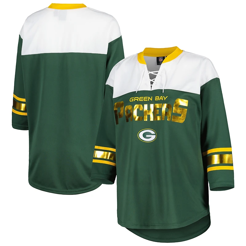 T-shirt à lacets manches 3/4 G-III 4Her by Carl Banks pour femme, vert/blanc Green Bay Packers Double Team