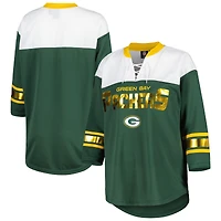 T-shirt à lacets manches 3/4 G-III 4Her by Carl Banks pour femme, vert/blanc Green Bay Packers Double Team