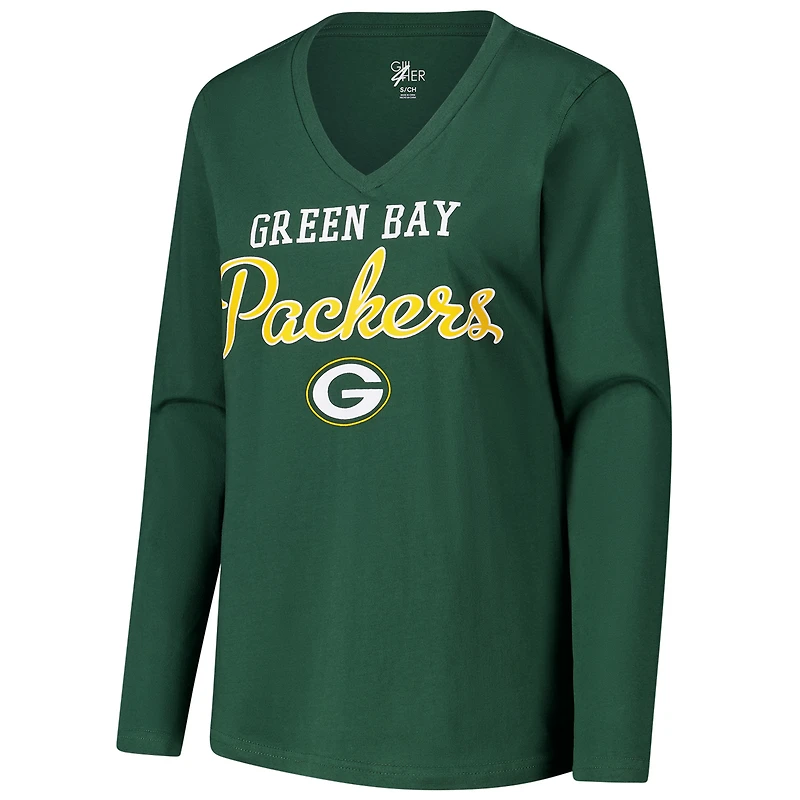 T-shirt à manches longues et col en V pour femme G-III 4Her par Carl Banks Green Bay Packers Post Season