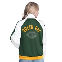 Women's G-III 4Her by Carl Banks White/Green Green Bay Packers Rally Rhinestone Full-Zip Track Jacket