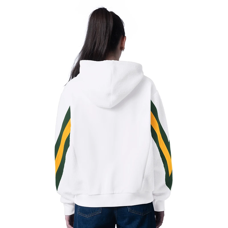 Women's G-III 4Her by Carl Banks  White Green Bay Packers Oversized Fresh Field Sherpa Hoodie