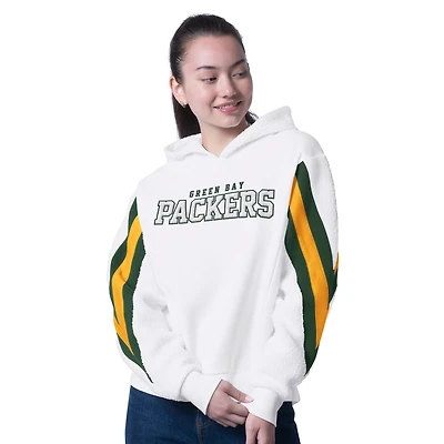 Women's G-III 4Her by Carl Banks  White Green Bay Packers Oversized Fresh Field Sherpa Hoodie