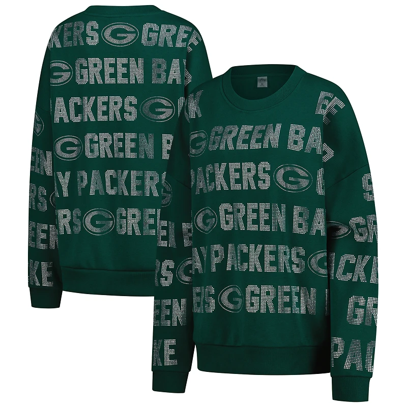 Women's Gameday Couture Green Bay Packers Oversized Hype Era Rhinestone Text Sweatshirt