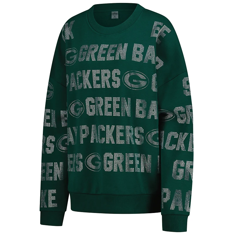Women's Gameday Couture Green Bay Packers Oversized Hype Era Rhinestone Text Sweatshirt