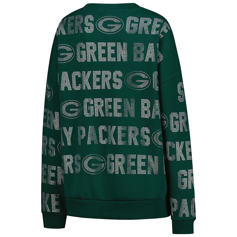 Women's Gameday Couture Green Bay Packers Oversized Hype Era Rhinestone Text Sweatshirt