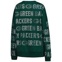 Women's Gameday Couture Green Bay Packers Oversized Hype Era Rhinestone Text Sweatshirt
