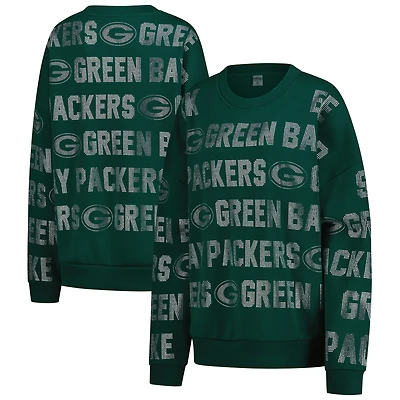Women's Gameday Couture Green Bay Packers Oversized Hype Era Rhinestone Text Sweatshirt